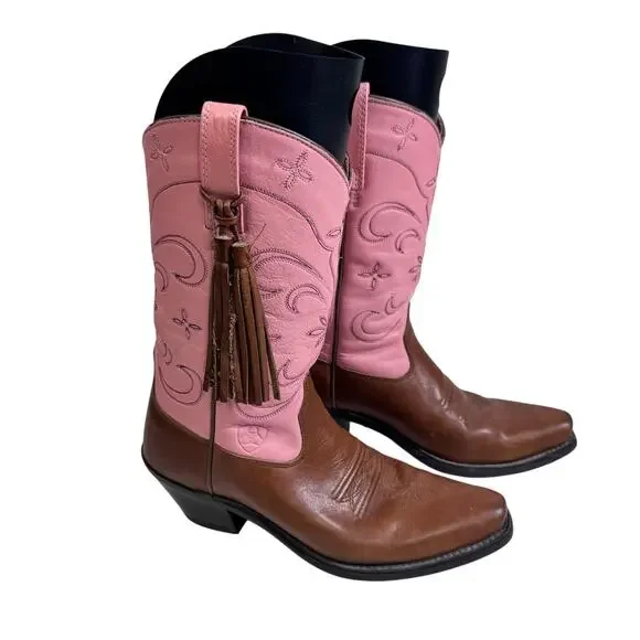 ARIAT Boots 6B Moon Fringe Tassels Cowboy Snipe Toe Cowgirl Rodeo Pink Western - Picture 4 of 12